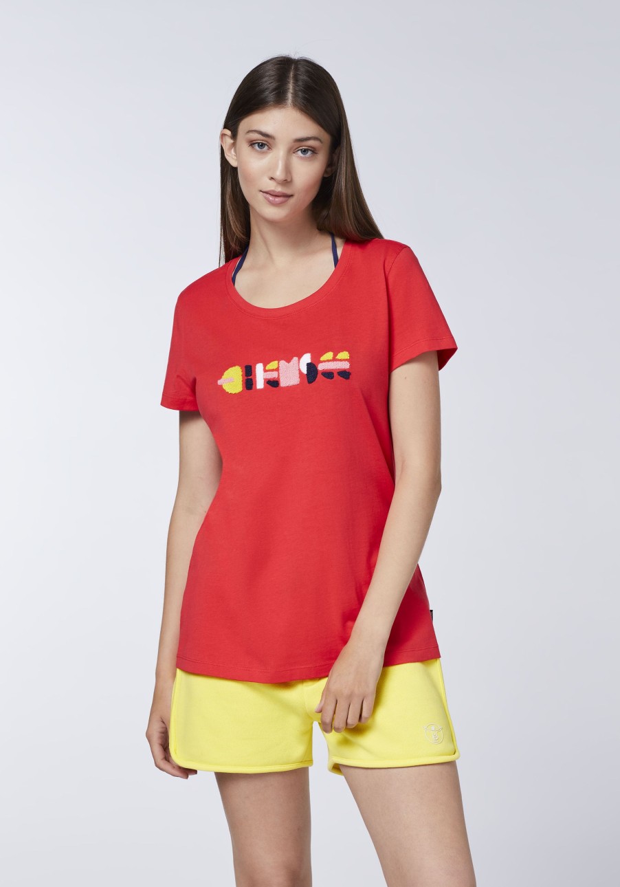 Damen chiemsee T-Shirts & Tops | Baumwollshirt Mit Flauschigem Multicolour-Logo