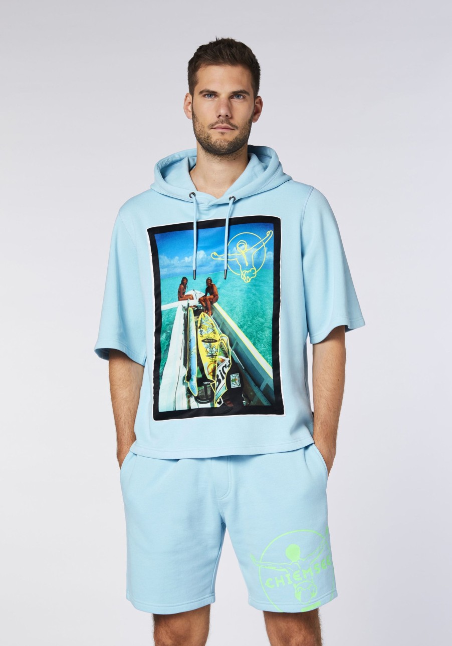 Herren chiemsee Sweatshirts & Sweatjacken | Kurzarm-Hoodie Aus Baumwollmix Mit Surfer-Fotoprint