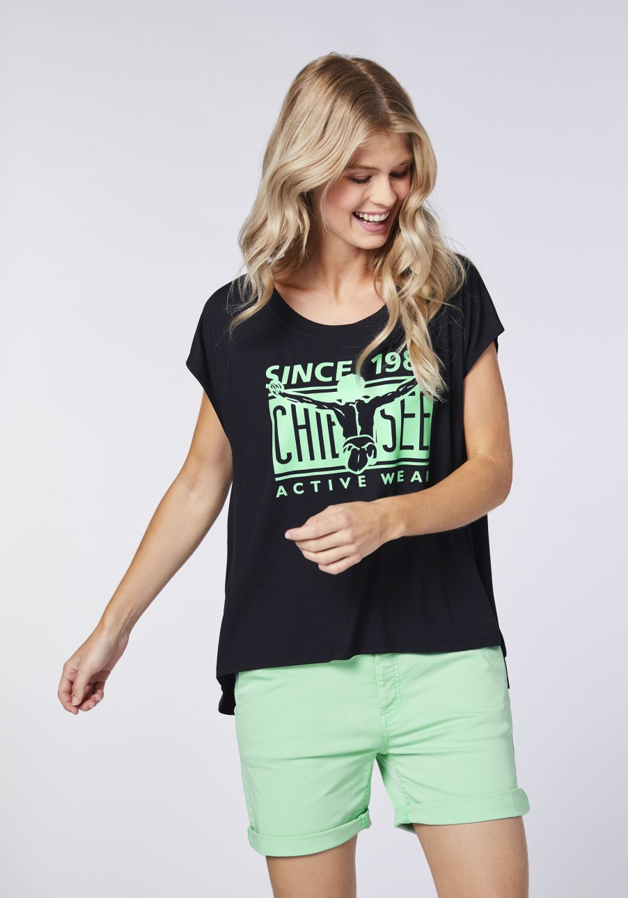 Damen chiemsee T-Shirts & Tops | T-Shirt Aus Viskose-Elasthanmix Mit Labelprint