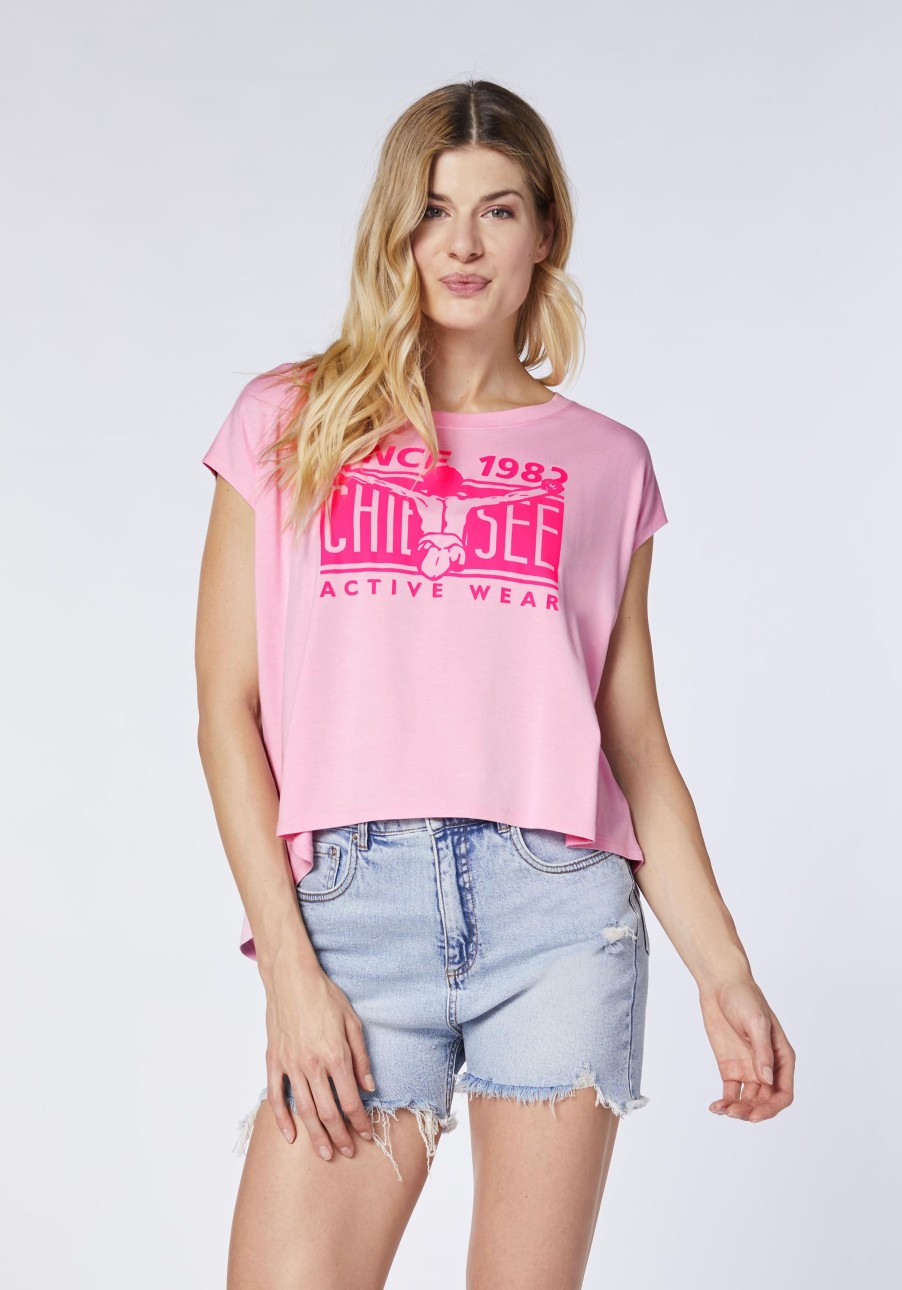 Damen chiemsee T-Shirts & Tops | T-Shirt Aus Viskose-Elasthanmix Mit Labelprint