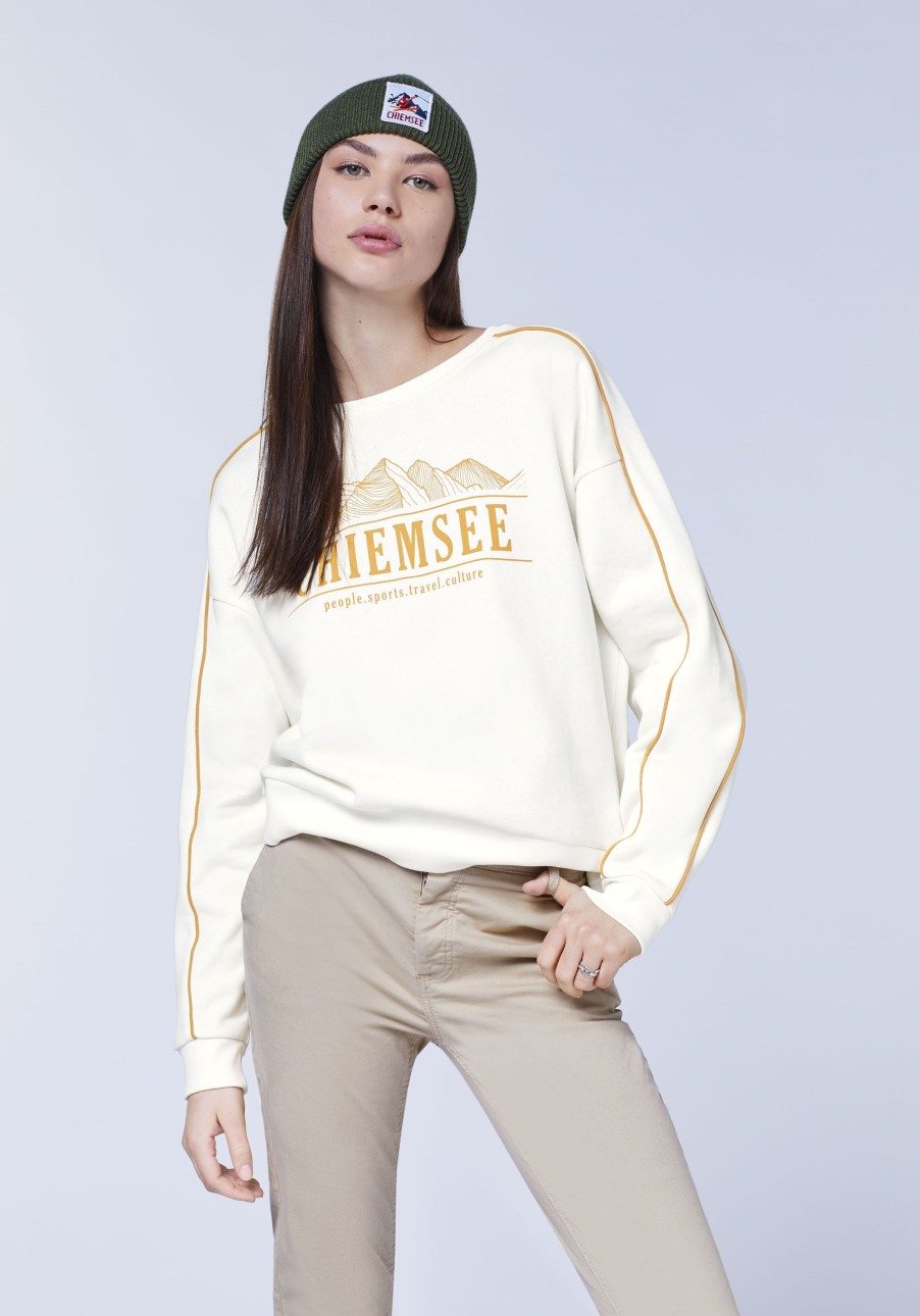 Damen chiemsee Sweatshirts & Sweatjacken | Two-Tone-Sweater Aus Baumwollmix In V-Shape Mit Printmotiv