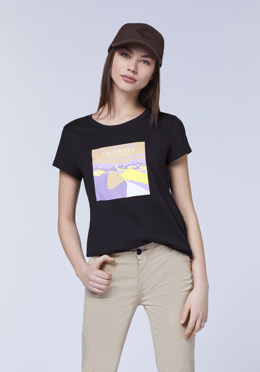 Damen chiemsee T-Shirts & Tops | T-Shirt Aus Baumwolle Mit Berg-Motiv Und Schriftzugen