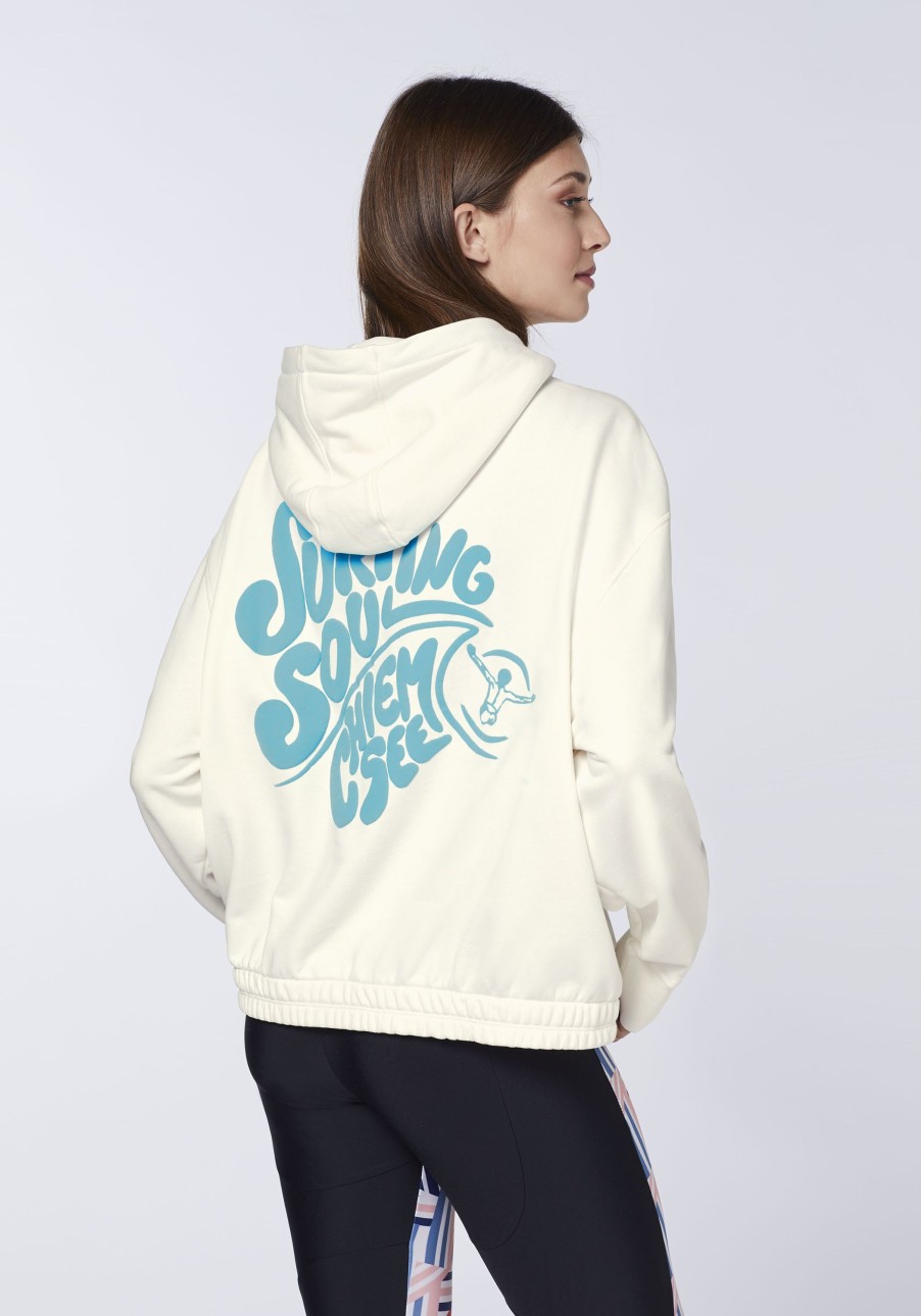 Damen chiemsee Sweatshirts & Sweatjacken | Boxy Hoodie Aus Baumwollmix Mit Print Und Zipper