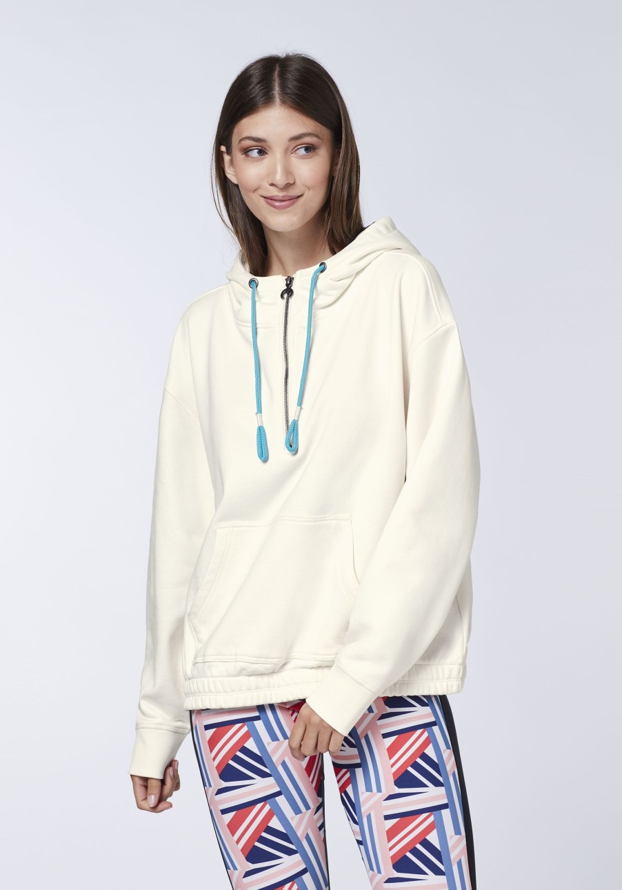 Damen chiemsee Sweatshirts & Sweatjacken | Boxy Hoodie Aus Baumwollmix Mit Print Und Zipper