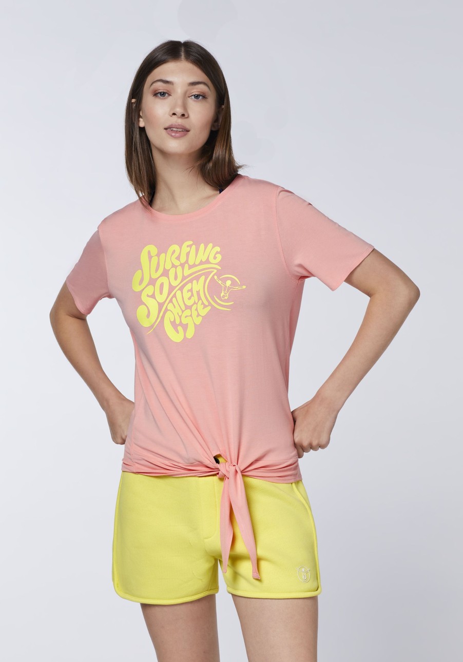 Damen chiemsee T-Shirts & Tops | Gecropptes Print-Shirt Mit Saum Zum Knoten