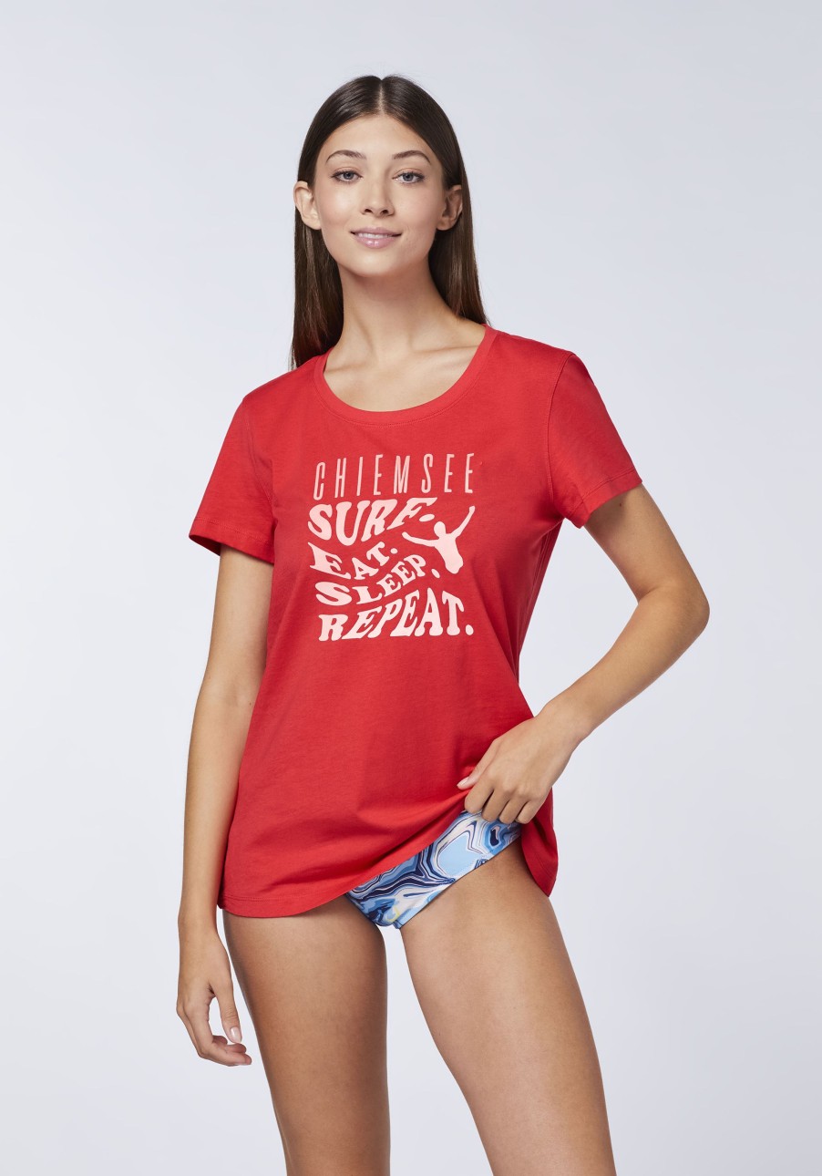 Damen chiemsee T-Shirts & Tops | Jersey-Shirt Mit Surfing-Statement-Schriftzug Im Farbverlauf