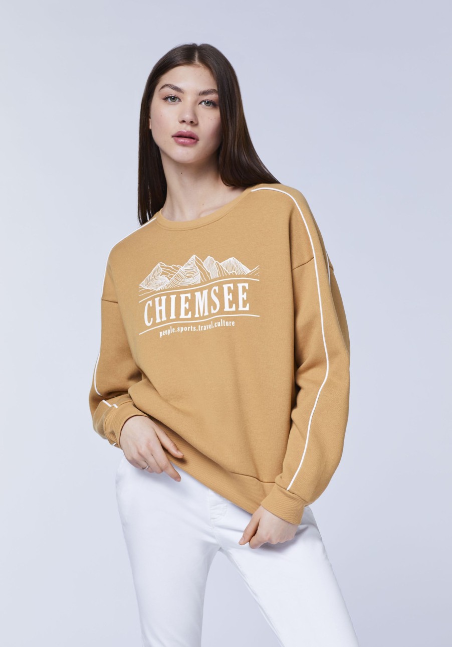 Damen chiemsee Sweatshirts & Sweatjacken | Two-Tone-Sweater Aus Baumwollmix In V-Shape Mit Printmotiv