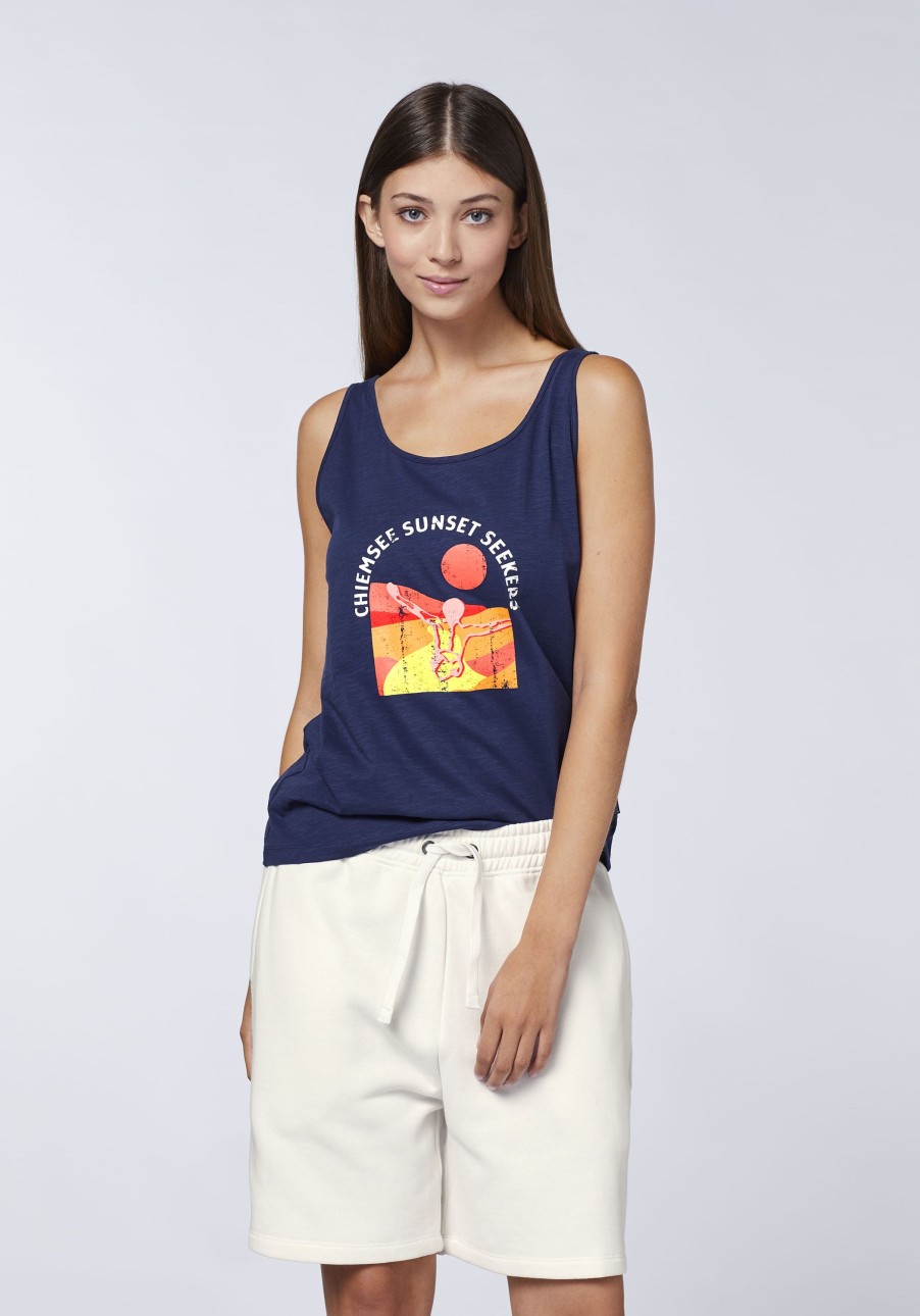 Damen chiemsee T-Shirts & Tops | Ausgestelltes Tanktop Aus Baumwolle Mit Jumper-Print