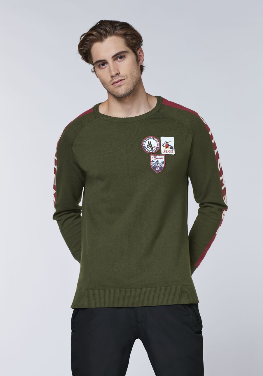 Herren chiemsee Pullover & Strickjacken | Strickpullover Aus Baumwollmix Mit Retro-Patches Und Logo-Armeln