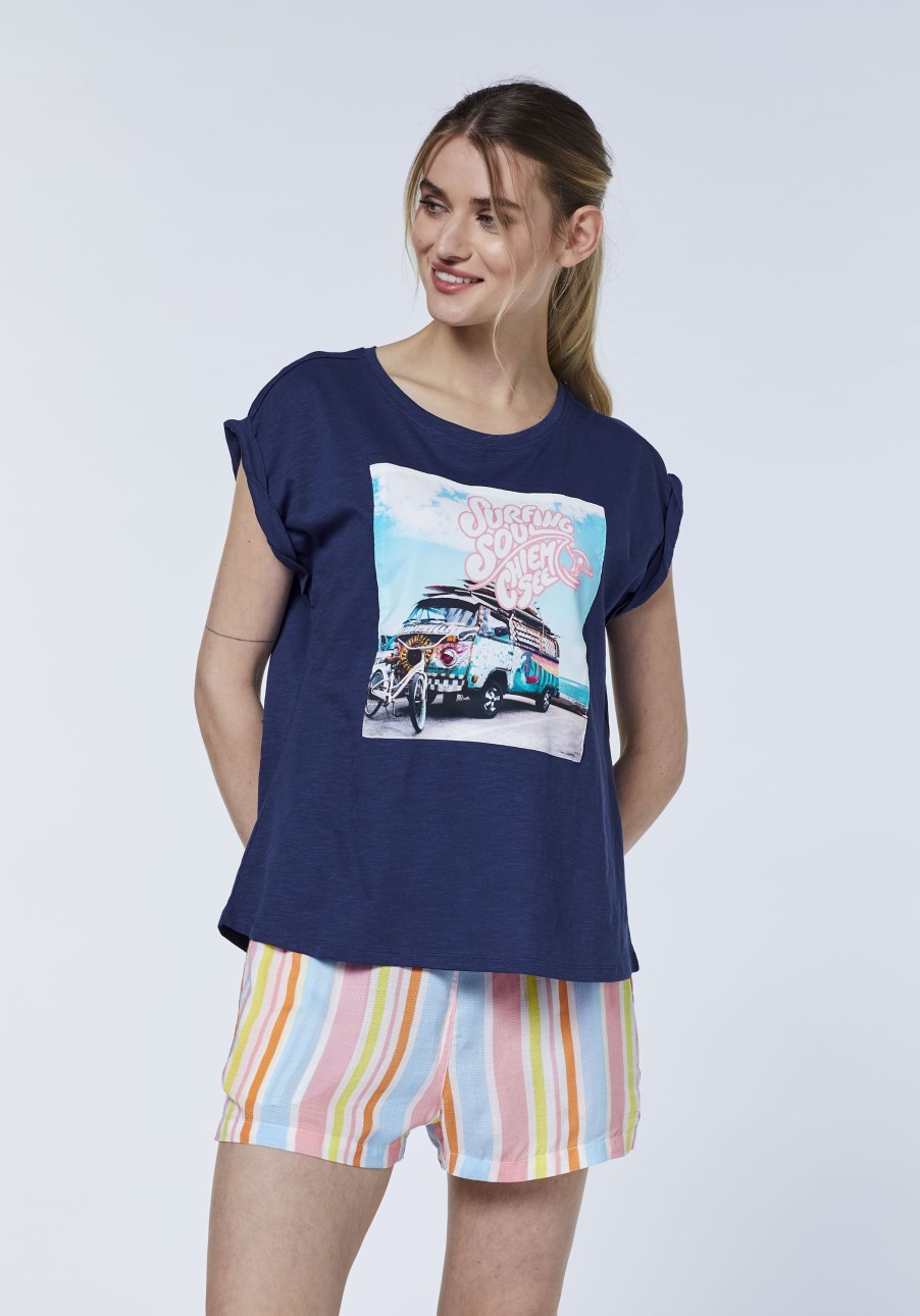 Damen chiemsee T-Shirts & Tops | Texturiertes Baumwollshirt Mit Fotoprint